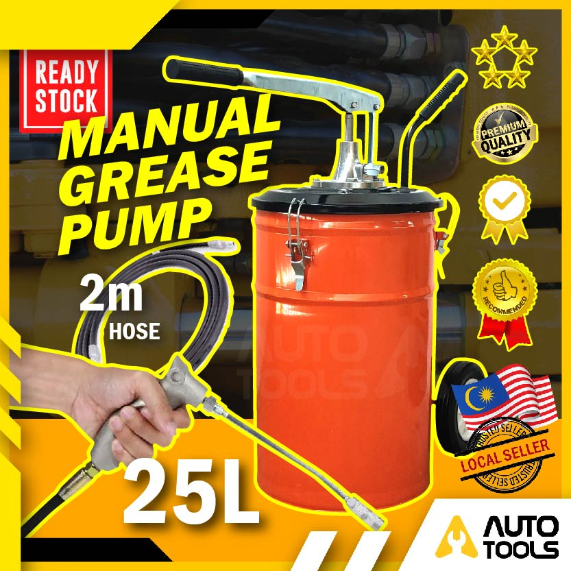 25L Manual Grease Pump Hand Operated Grease Pump with Hose & Gun for