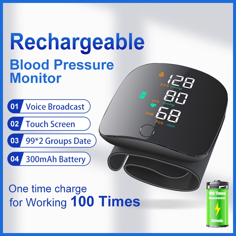 Rechargeable Wrist Blood Pressure Monitor High BP Blood Pressure