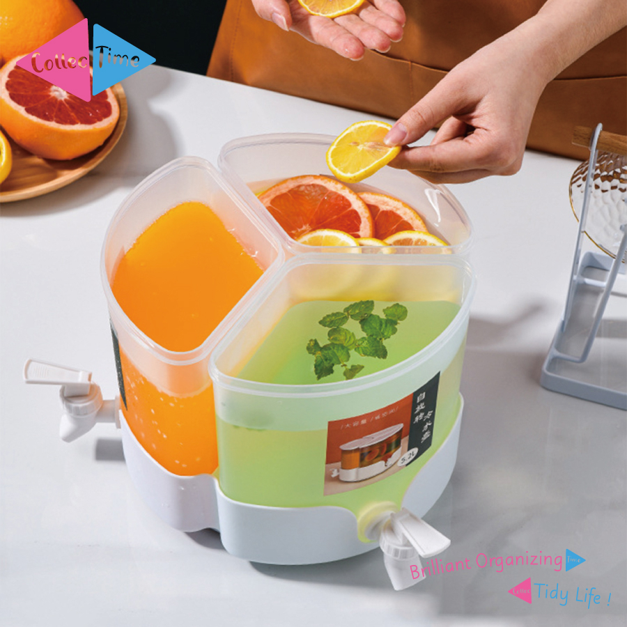5.2L Rotating Cold Kettle 3 Taps Juice Jug with Faucet Detachable Water