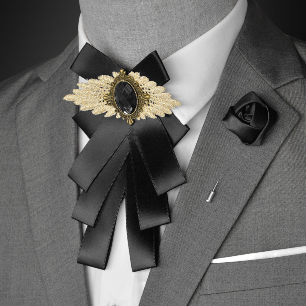 Multi-layer Ribbon Adjustable Bow Tie with Brooch for Wedding Suit ...