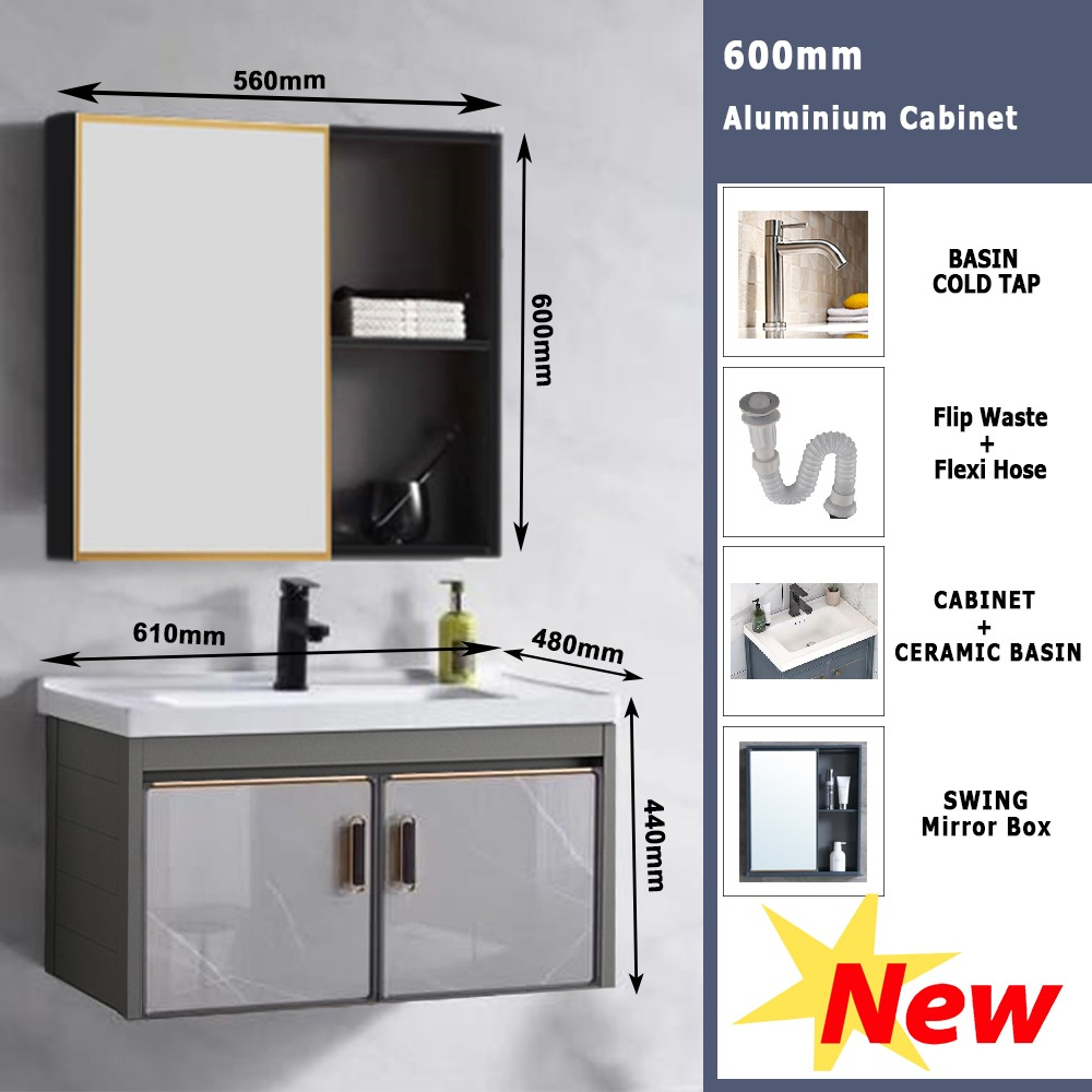 NEW Aluminium Bathroom Cabinet Basin Set Ceramic Sink Mirror Box Basin ...