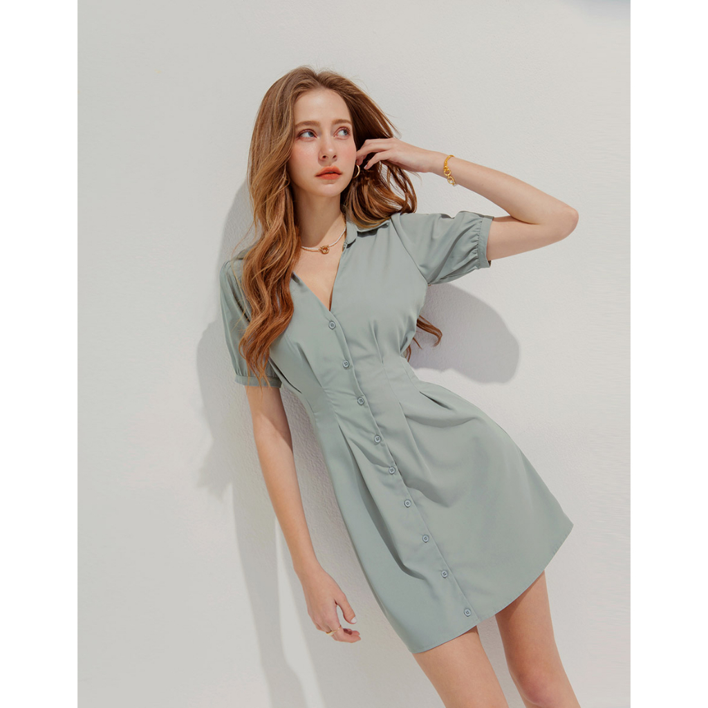 AIR SPACE Open Collar Button Down Waist Mini Dress Shopee Malaysia