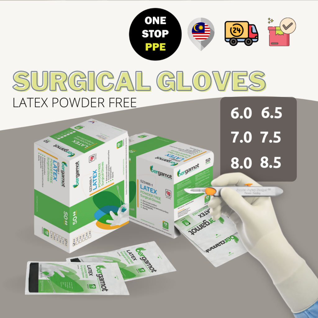 SZ3488 Bergamot Surgical Gloves Latex Powder Free 1 pair Shopee