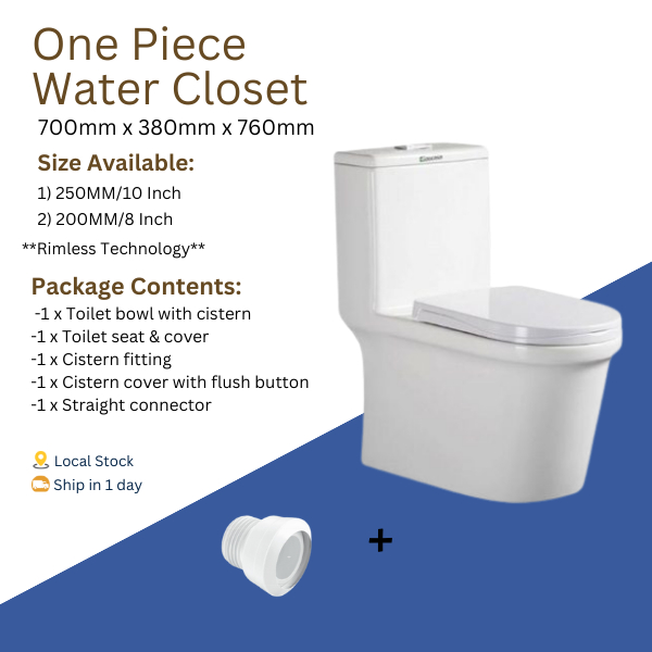 DOCASA One Piece WC Water Closet Jampan Duduk 200mm 250mm Rimless Water ...