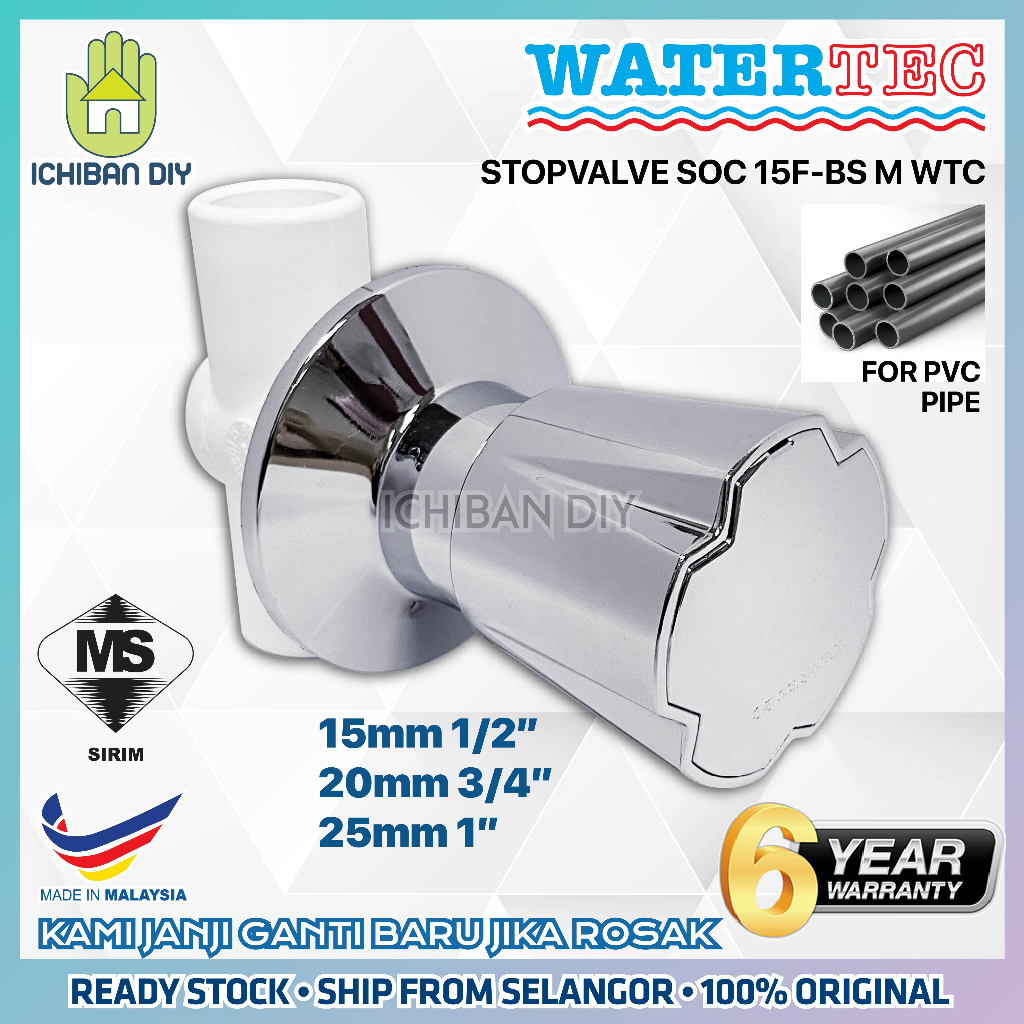 PVC Pipe Stop Valve Cock 15mm 20mm 25mm Watertec Monaco Stopvalve Water