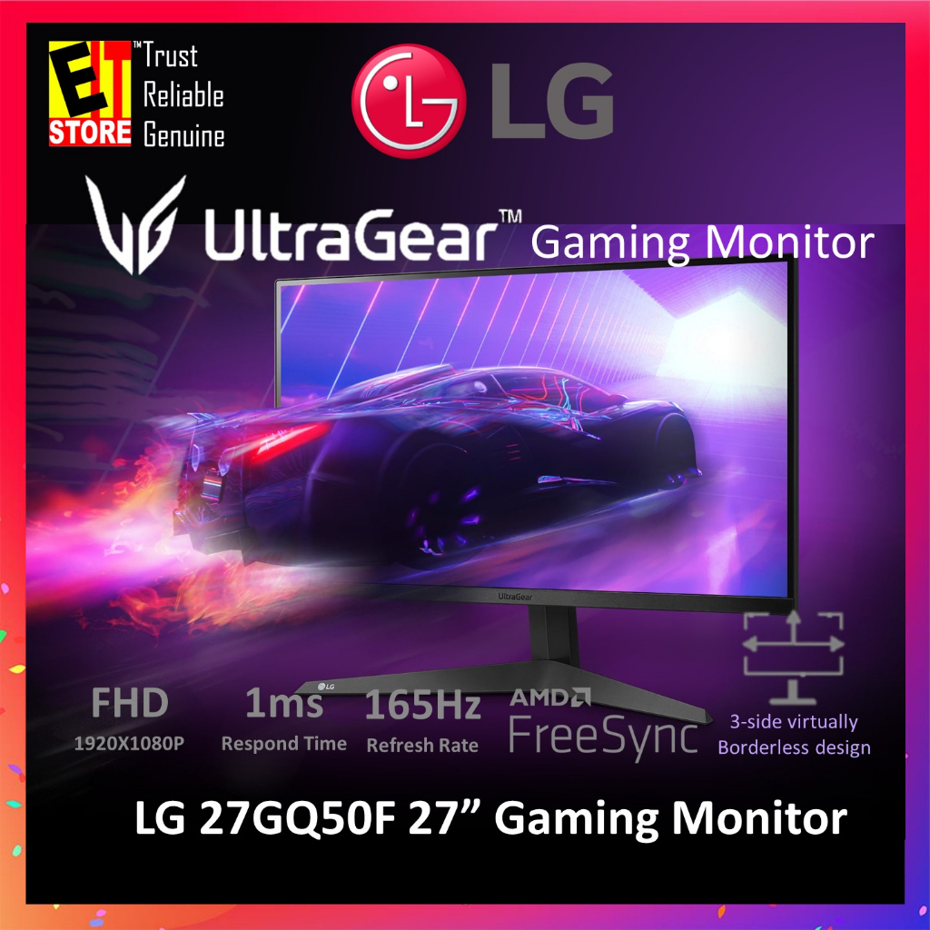 LG MONITOR ULTRAGEAR 27GQ50F GAMING MONITOR 27" FHD 1MS 165HZ AMD FREE SYNC 3side Virtually