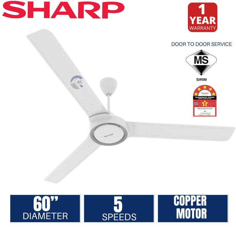 Sharp Ceiling Fan 60” WHITE PJC60CFKA / Kipas Syling Sharp 60” | Shopee ...
