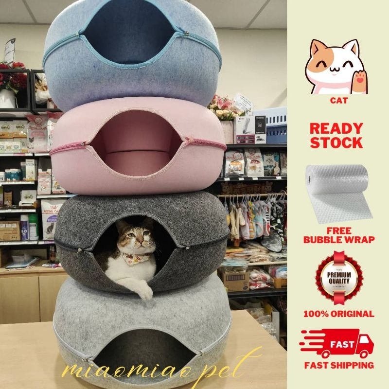 Pet Donut Felt Tunnel Cat Rabbit Tunnels Tubes Toy Bed Nest Fun Teaser