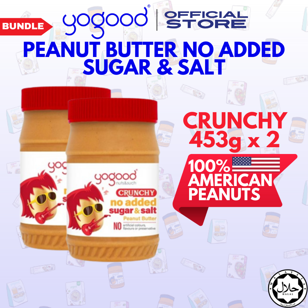 Yogood Peanut Butter Crunchy No Added Sugar & Salt (453g) x 2 Shopee