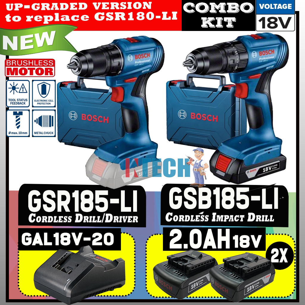 BOSCH COMBO (BM) 18V GSR185LI CORDLESS DRILL + GSB185LI CORDLESS