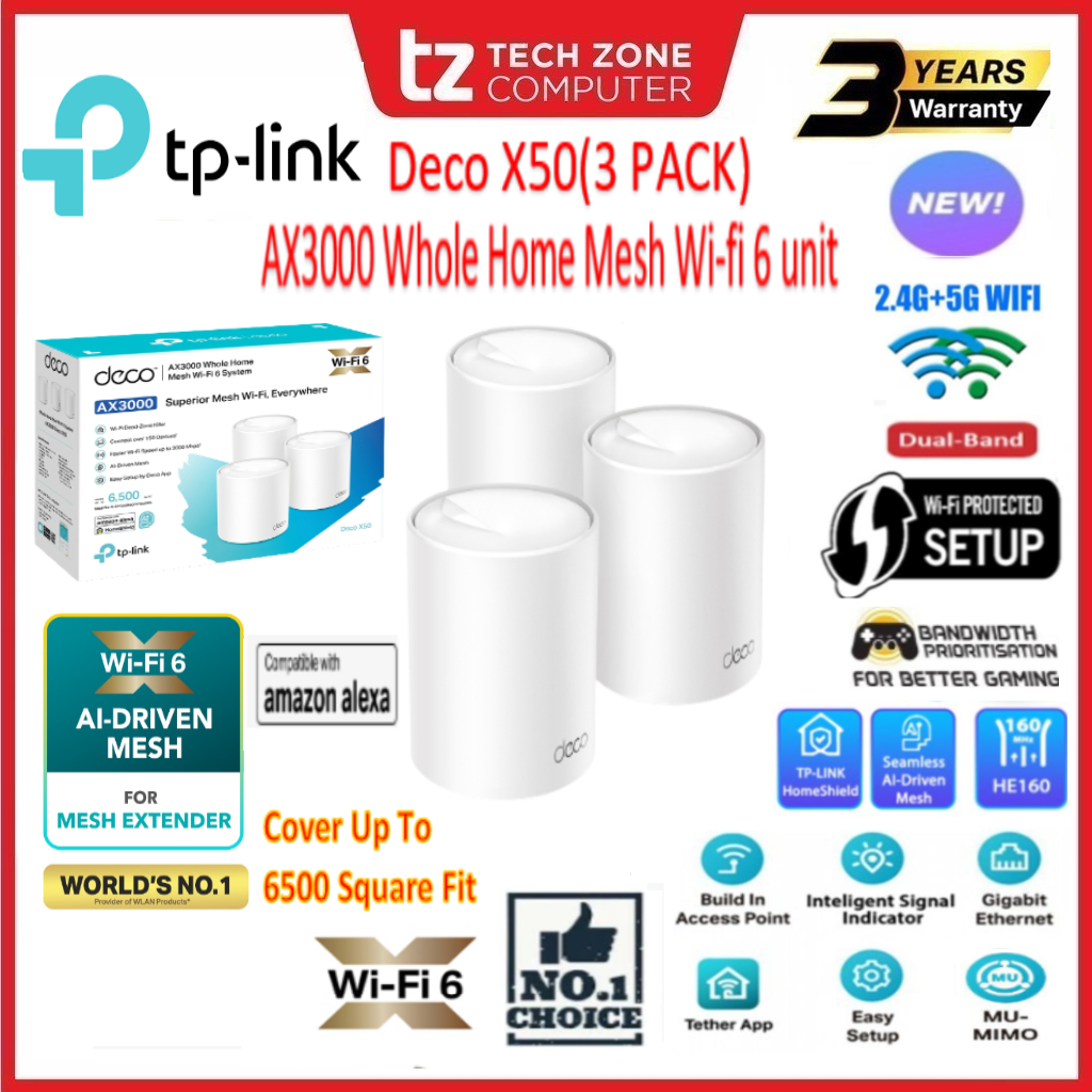 TP-LINK DECO X50(3 PACK)AX3000 Whole Home Mesh WiFi 6 System | Shopee ...