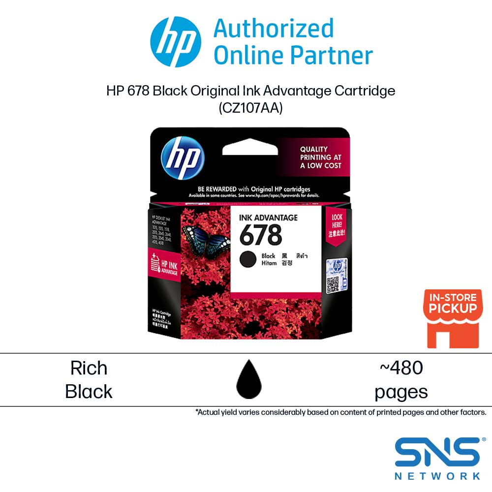 HP 678 Black Original Ink Advantage Cartridge CZ107AA - HP DeskJet Ink ...