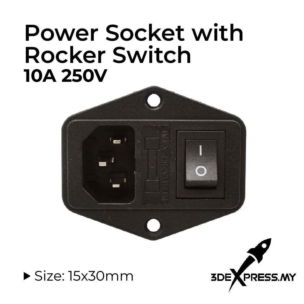 [READY STOCK] 10/15A 250V Power Switch AC,  3 in 1 Fuse Supply Socket Outlet Red Black Triple Copper
