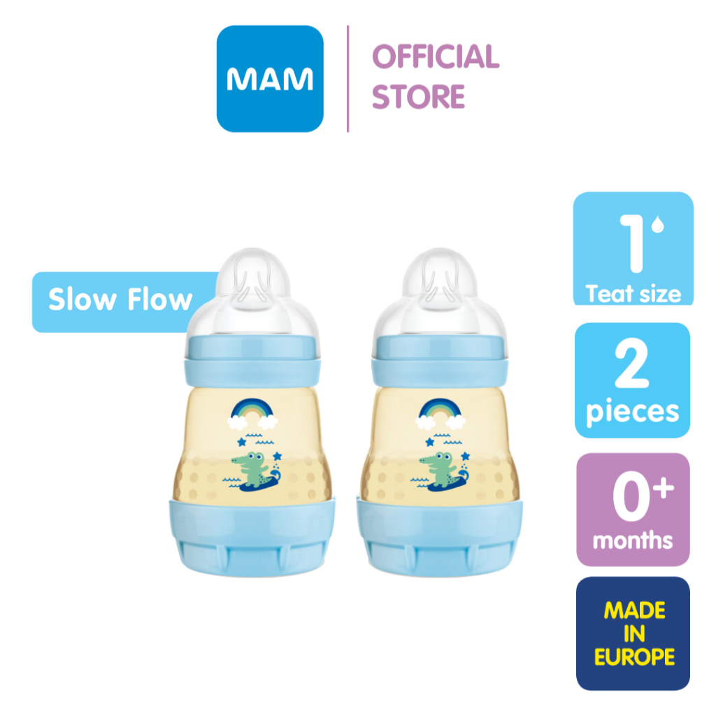 MAM Easy Start Anti Colic 11 oz Baby Bottle Easy Switch Between Breast and  Bottle Reduces Air Bubbles and Colic 2 Pack 4+ Months Matte/Boy