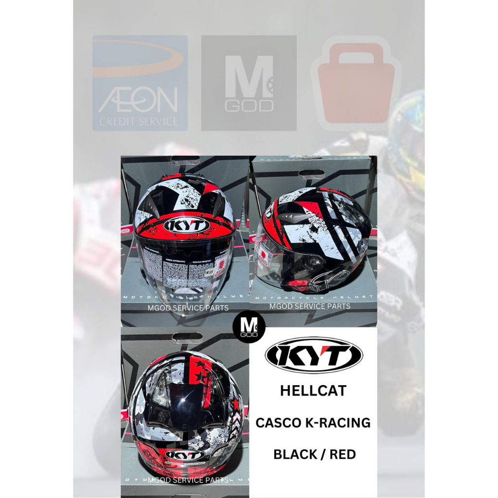 YWHL0027 KYT HELMET CASCO KRACING BK/RED KYT HELLCAT KYT OPEN FACE