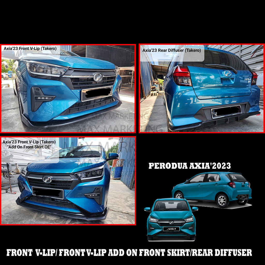 PERODUA AXIA'2023 FRONT V-LIP, FRONT V-LIP TAKERO ADD ON FRONT SKIRT ...