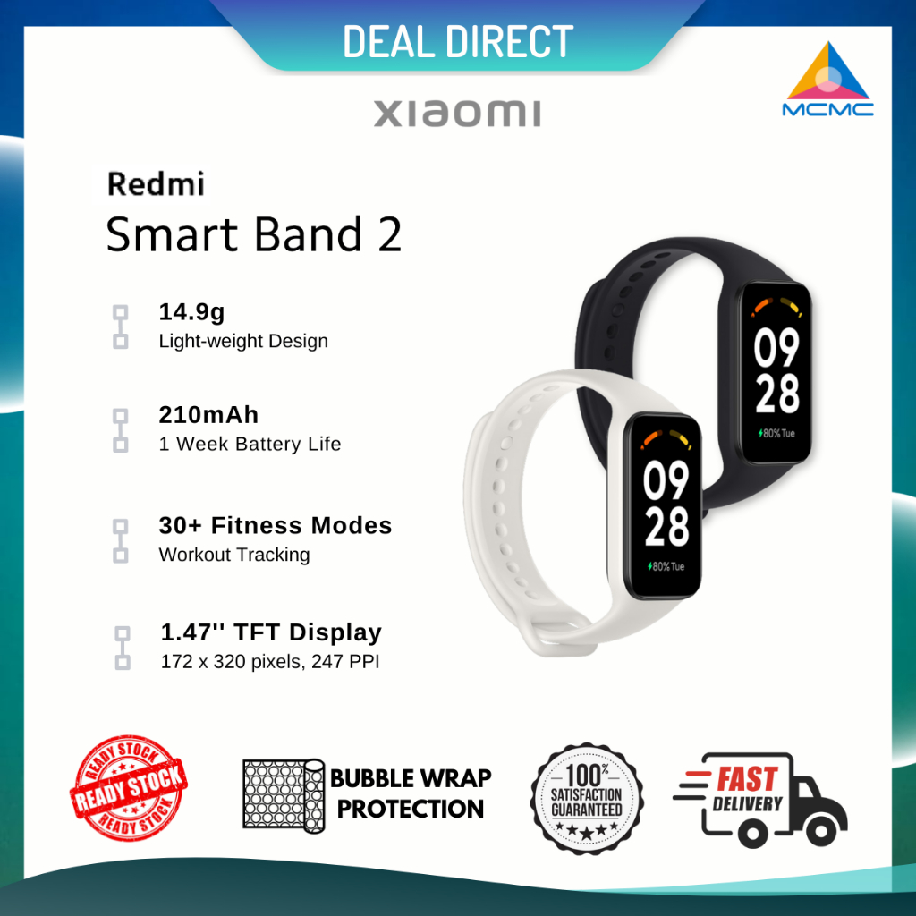 [ READY STOCK ] Xiaomi Redmi Smart Band 2 | 1.47'' TFT Display | 9.99mm  Ultra-Slim | 1 Year Warranty Smart Watch