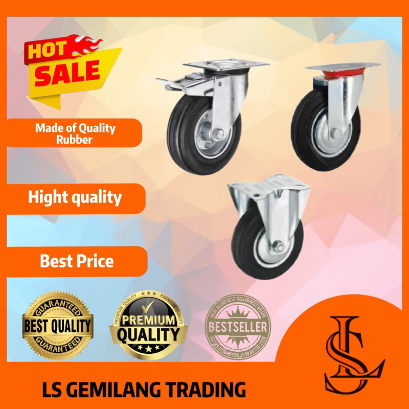 3'' 4'' FELDA GERMANY STAR ROLLEN Industrial Rubber Brake Swivel Rigid ...