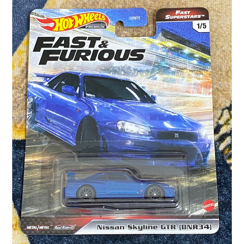 Hot Wheels 1/64 Nissan Skyline R34 Fast & Furious - édition Fast Superstars, Bleu, Neuve