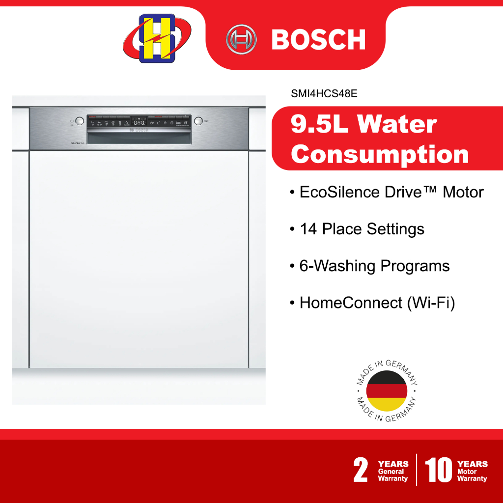 Bosch Dishwasher (14Place Settings) EcoSilence Drive Semiintegrated