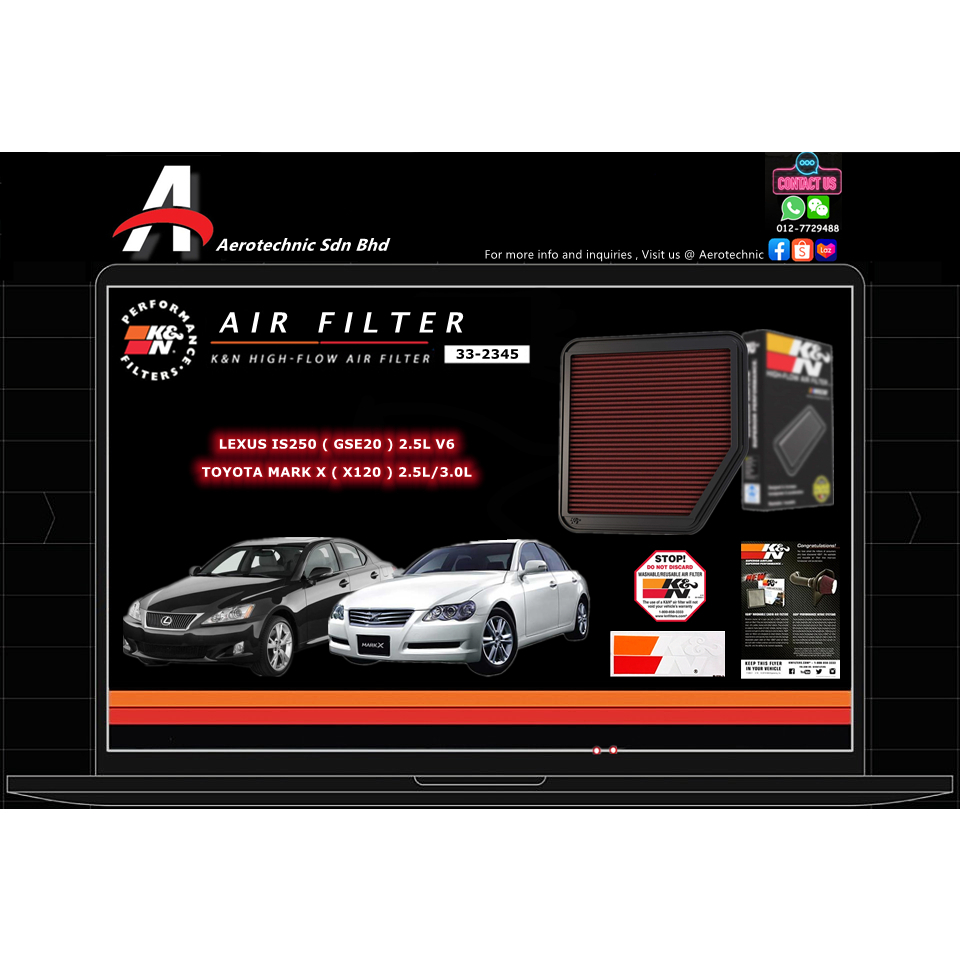 [Ready Stock] K&N USA High Performance Air Filter Lexus IS250 GSE20