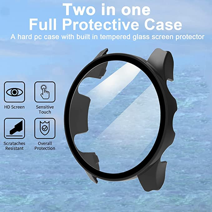 For Garmin Forerunner 965 PC + Toughened Film Integrated Watch Protective  Case(Blue)