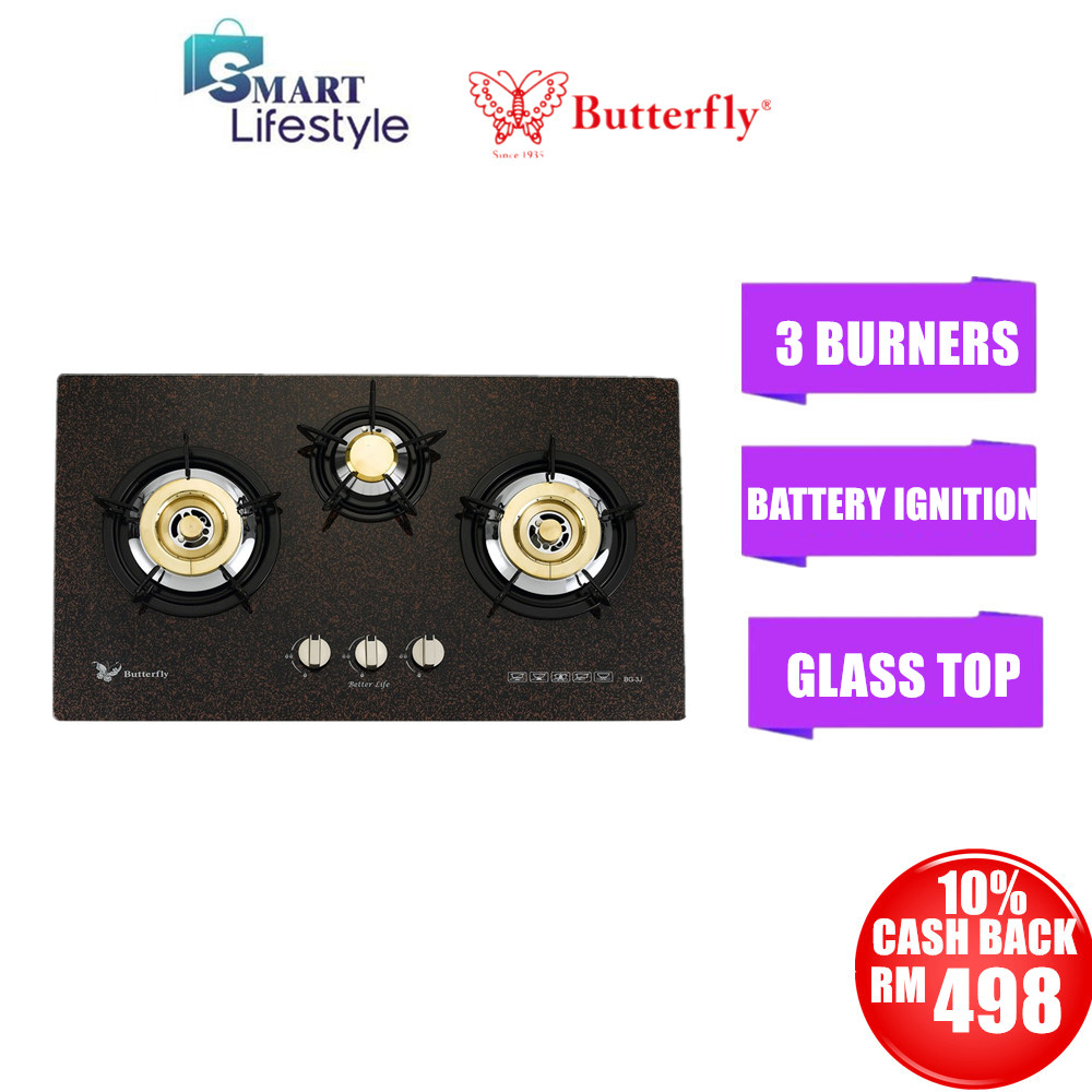 Butterfly 3 Burner Glass Hob BG3J / Pensonic 3 Burner Tempered Glass