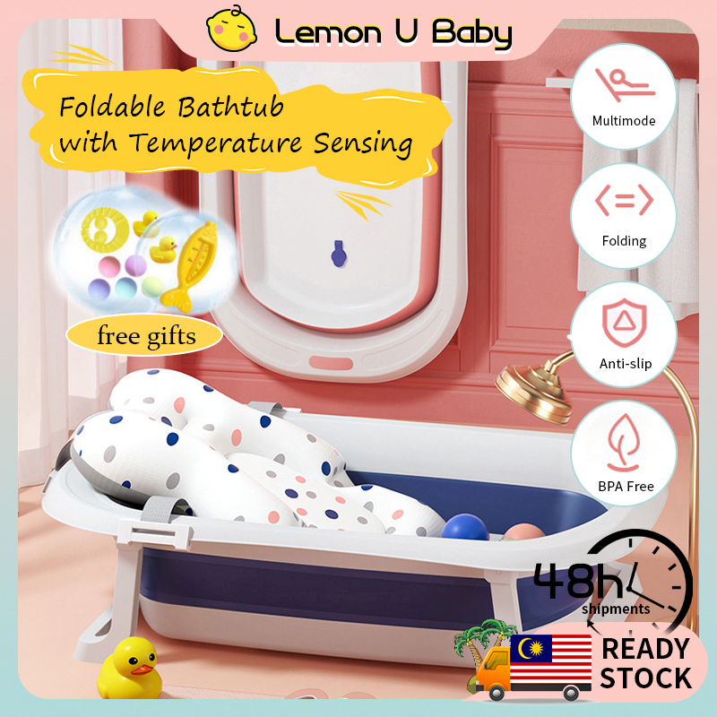 HOT SALE!! Baby Bath Tub with Cushion Newborn Baby Foldable Bathtub