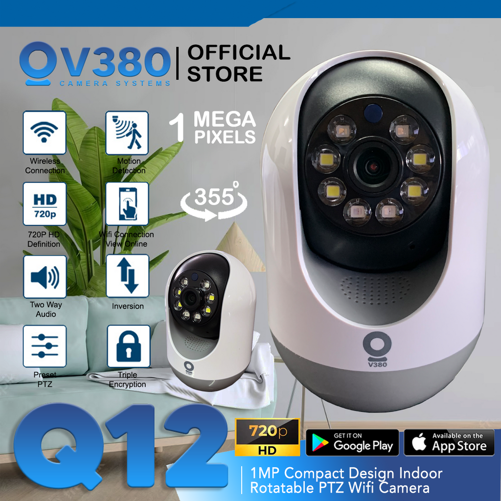 CCTV V380 Q12 2MP | Compact Design Indoor Rotatable PTZ WIFI Camera ...
