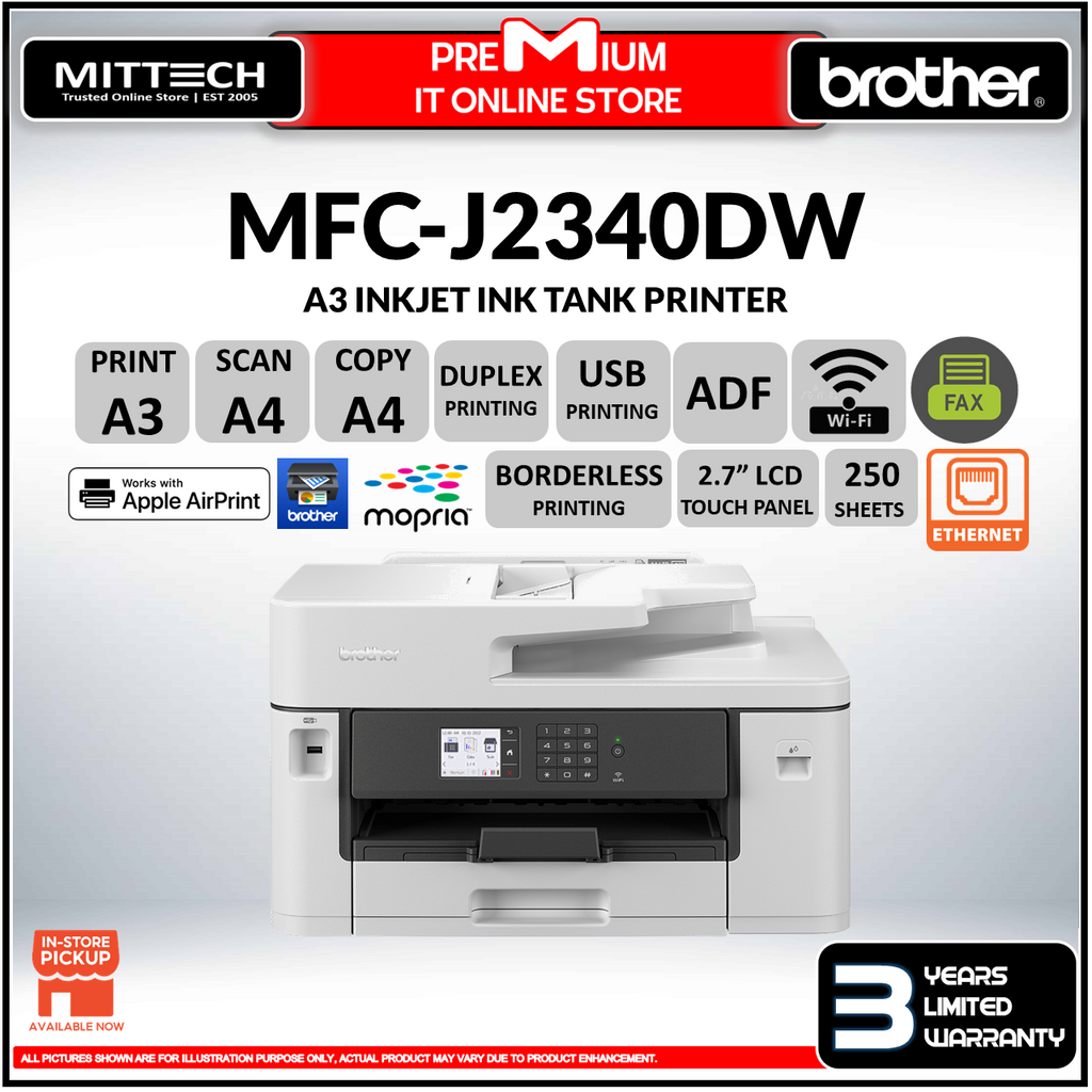 Brother MFC-J2340DW A3 All In One Wireless Colour Inkjet Printer | Auto ...