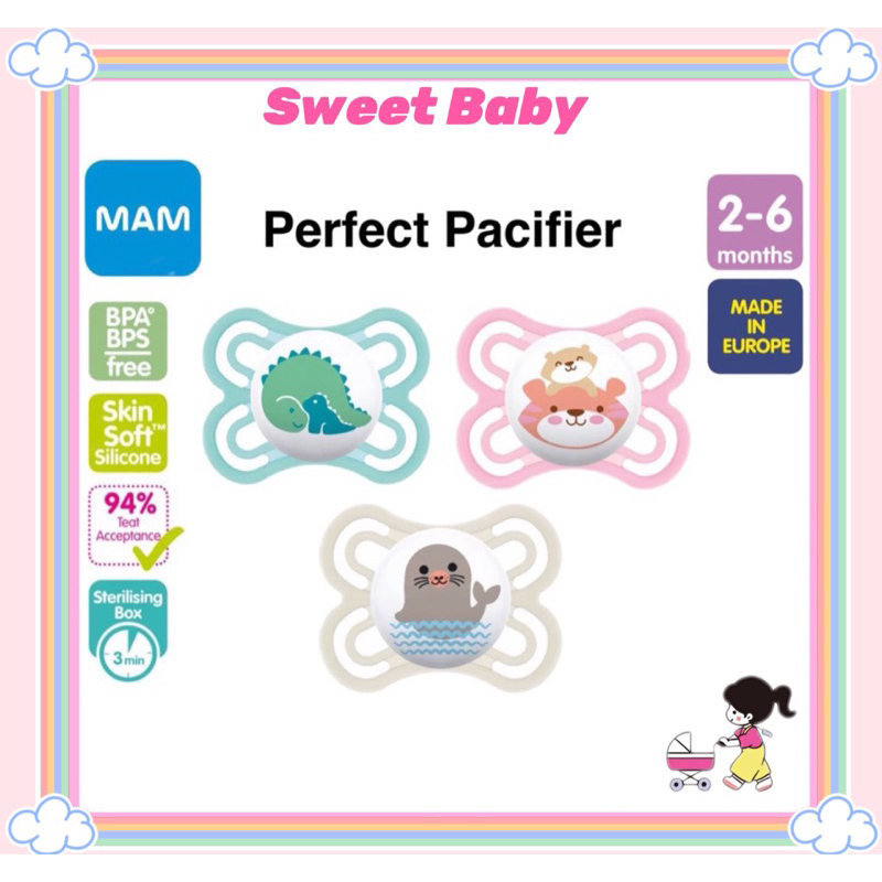 MAM Perfect Pacifier (2-6 months） Softer Baby Soother with Self ...