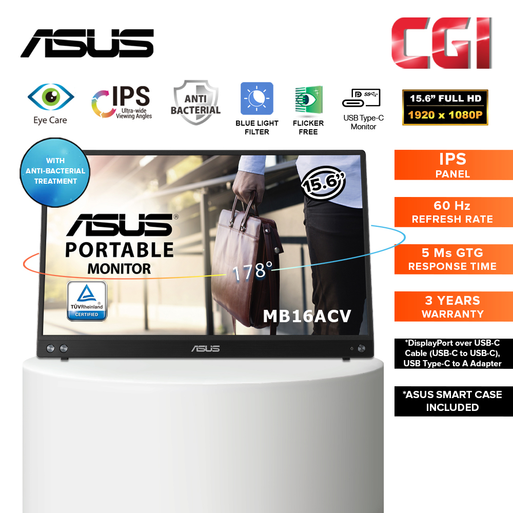 ASUS ZenScreen 15.6” 1080P Portable Monitor (MB16ACV) - Full HD, IPS, Eye  Care, Flicker Free, Blue Light Filter, Kickstand, USB-C Power Delivery, for