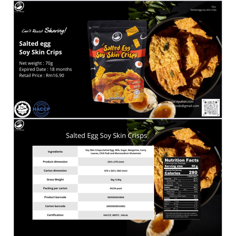 OYU SALTED EGG SOY SKIN CRISPS 70g Shopee Malaysia