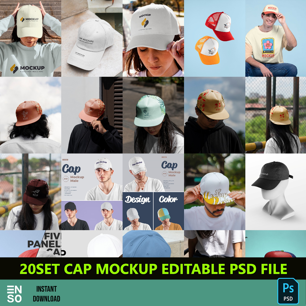 20 Set PSD Cap Mockup Design | Stylish Hat Design Mockup | Cap Branding ...