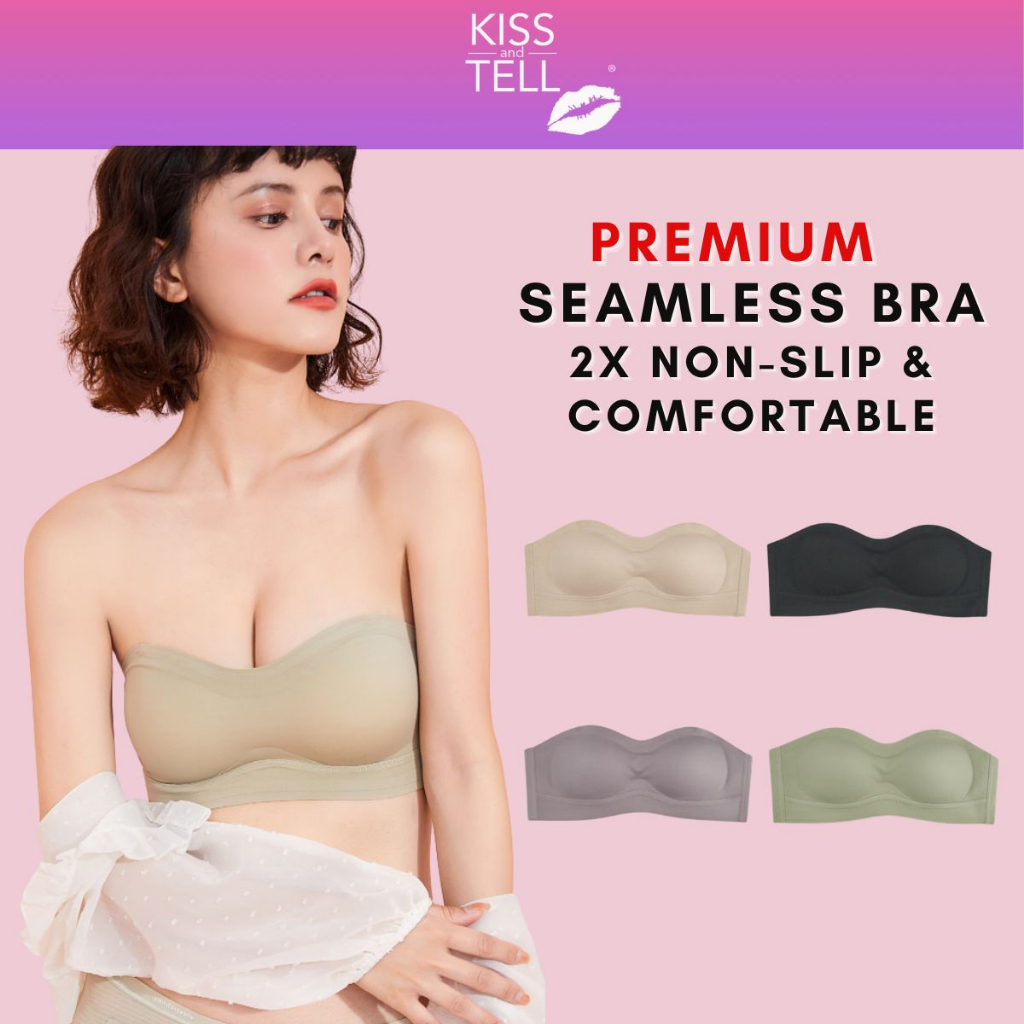 Buy Kiss & Tell Nelly Seamless Ice Silk Anti-slip Non Slip Strapless Wireless  Padded Push Up Bra in Purple 聚拢无肩带防滑高级冰丝内衣 2024 Online