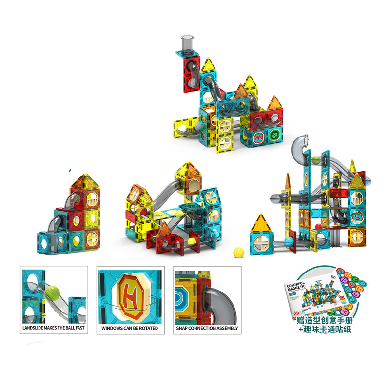 3D Colourful Magnetic Slideway Building Block Magnetic Tiles Ball Tube ...