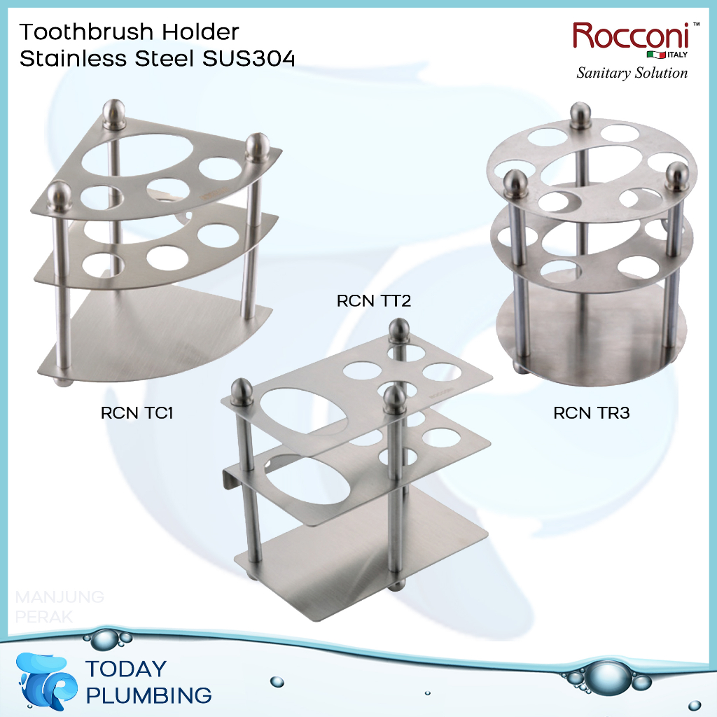 Rocconi Bathroom Stainless Steel Toothbrush Holder Rectangle Round ...