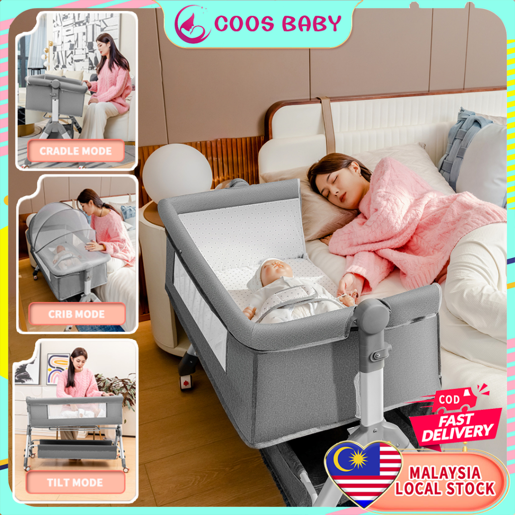 Baby Cot Bed baby side bed Folding baby bed portable crib katil bayi boleh  lipat katil baby full set craddle 婴儿床 嬰兒床 搖籃床