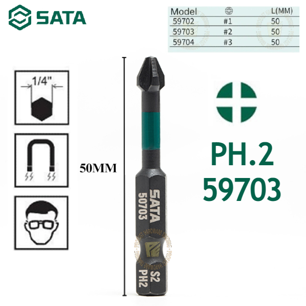 Sata Mm X Hex Shank Phillips Magnetic Impact Screwdriver Bit Ph