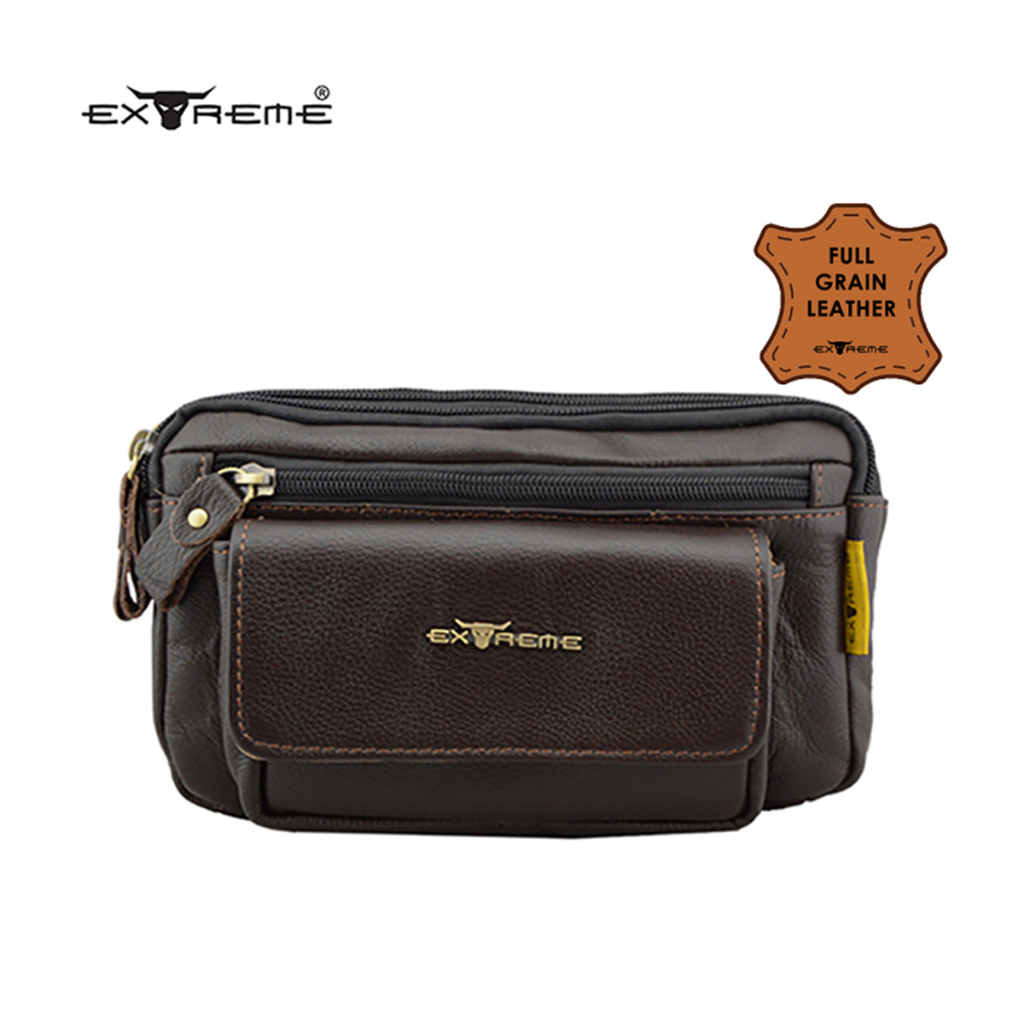[Extreme] Genuine Leather Waist Pouch Bag With Adjustable Strap For Men Beg Pinggang Kulit