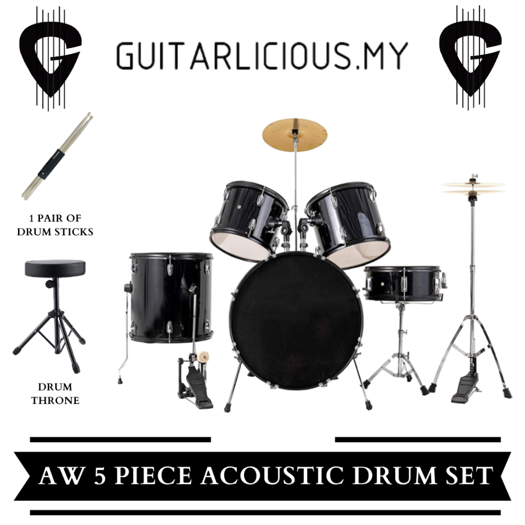 5Piece Standard Drum Set with Cymbal Full Size Acoustic Drum Drumset cymbal stand drummer