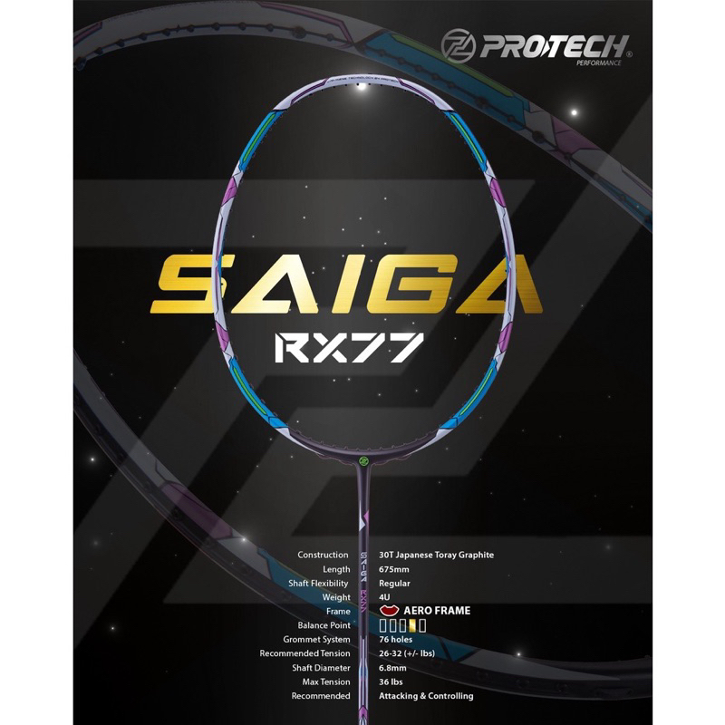 [100% Authentic] Protech SAIGA RX77 Badminton Racquet 4UG2 | Shopee ...