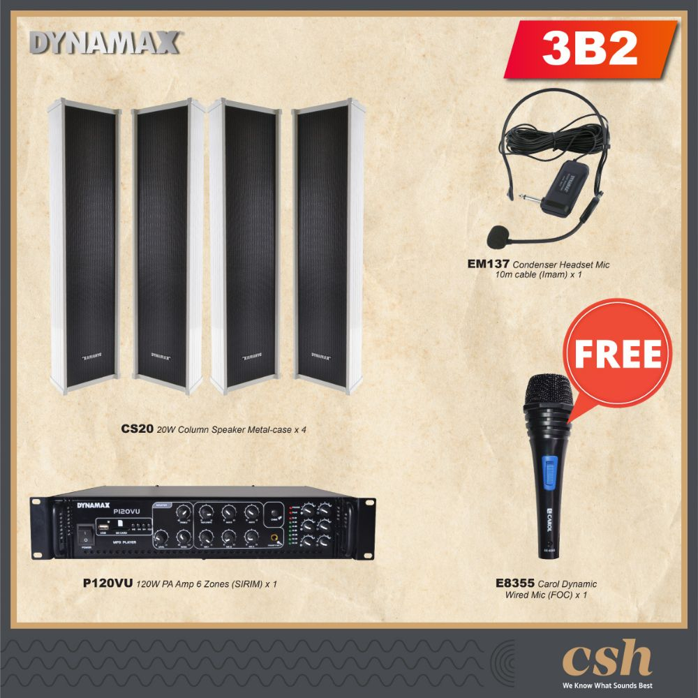 PA System For Surau/ Masjid Package DYNAMAX P120VU PA Amplifier, 2WAY