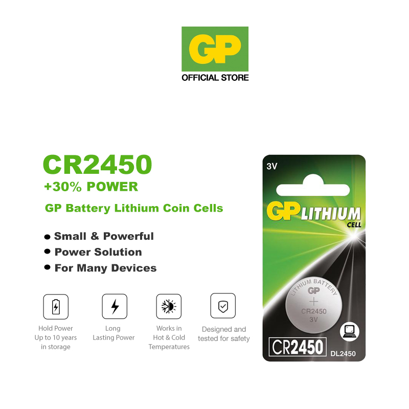 GP Lithium Coin Cells Battery CR2450 [ Card of 1s ] (DL2450 KECR2450