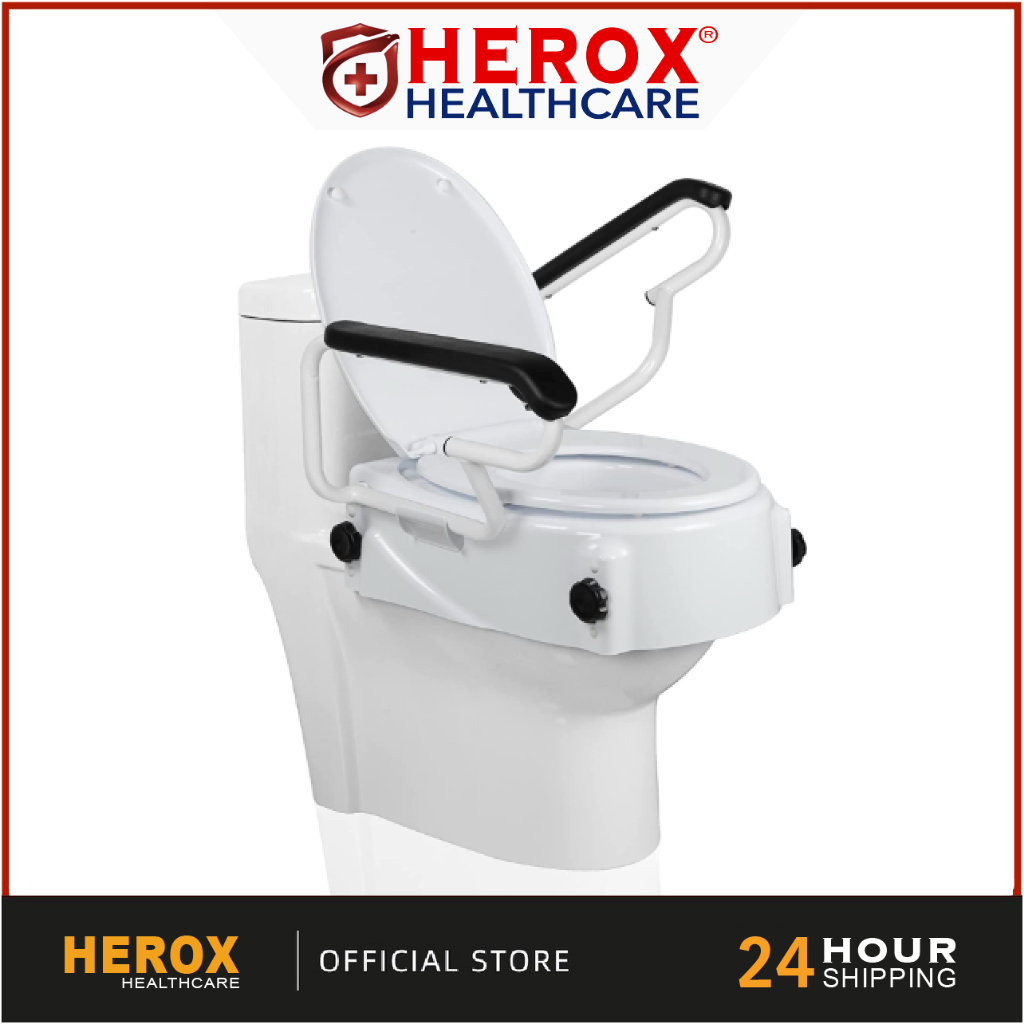 HEROX FULL SET Seat Riser with Flip Up Handles Raised Toilet Safety
