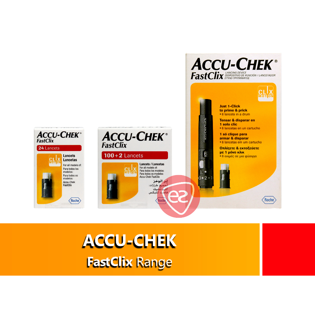 AccuChek Fastclix Kit (1 Lancing Device + 6 Lancets) / Fastclix 100+2 Lancets (17 Drums) / 24