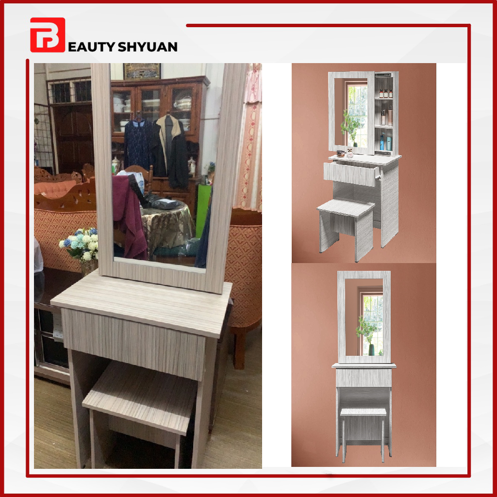 CLASSIC Grey White Makeup Table Dressing Table With Mirror Meja Mekap ...