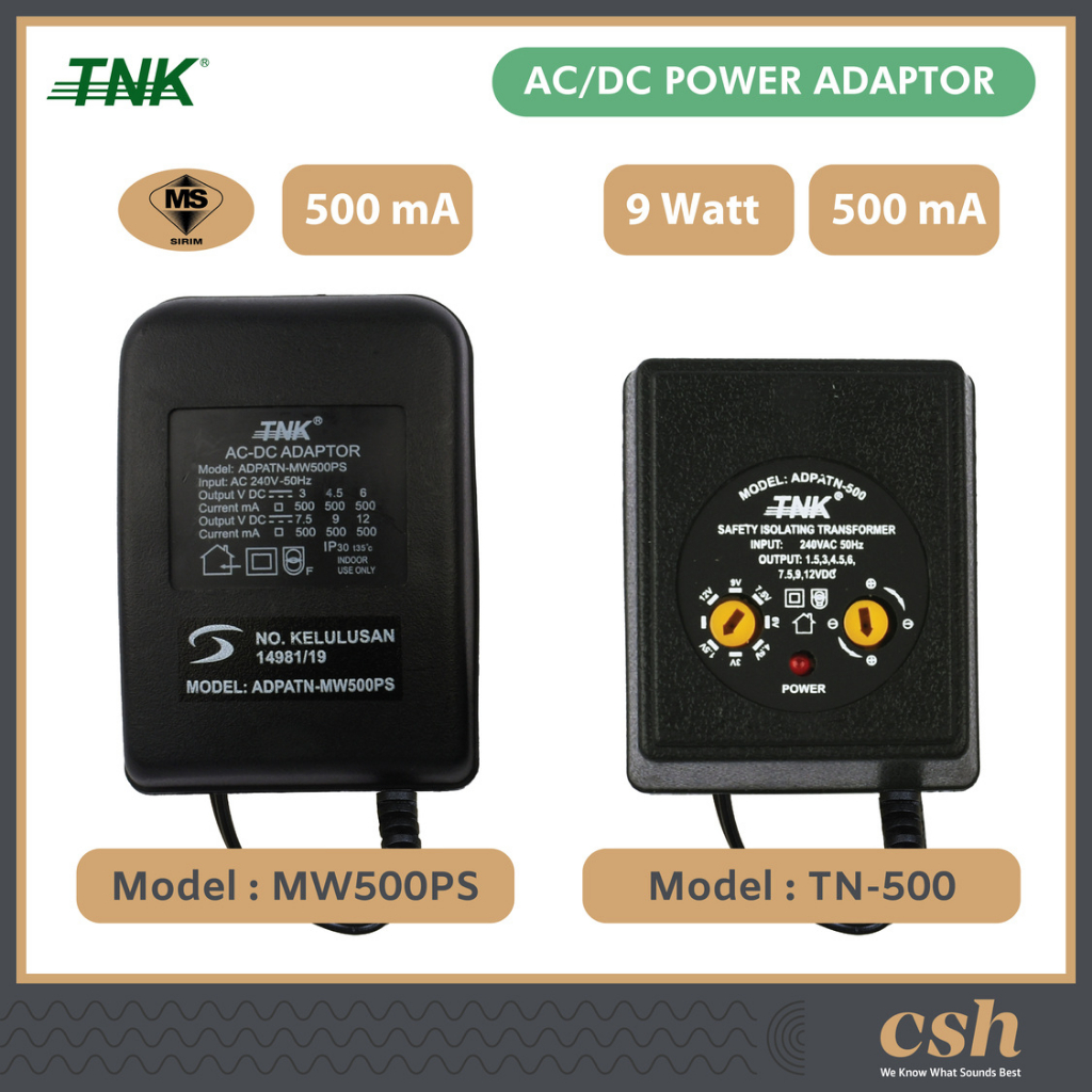 TNK TN-500 (No SIRIM) / MW500PS (With SIRIM) 3V-12V 500mA Universal AC ...