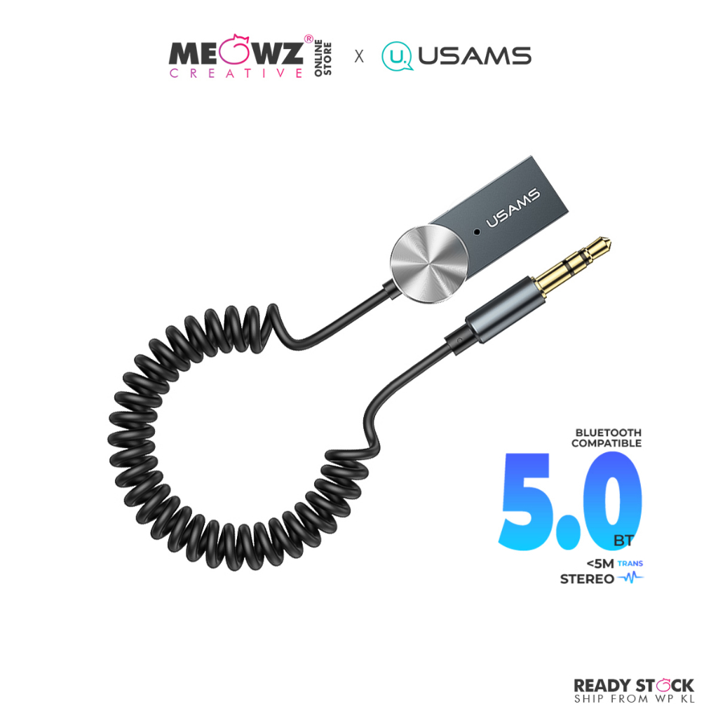 USAMS Car Wireless Audio Receiver Bluetooth 5.0 with Builtin Mic Support HandsFree Calling & 3