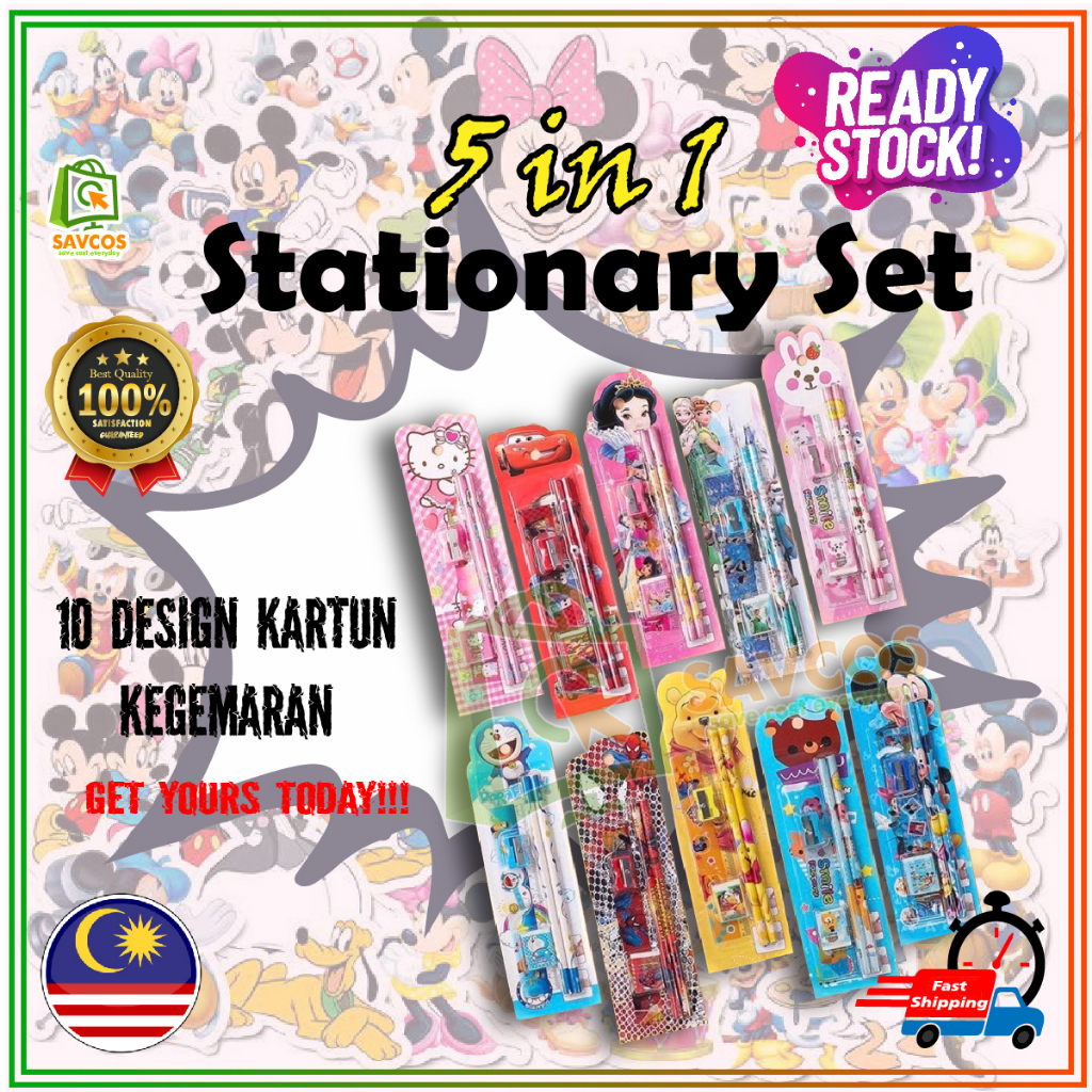 5 In 1 Stationary Set Kids Stationery Pencil Hadiah Birthday Gift Hari ...